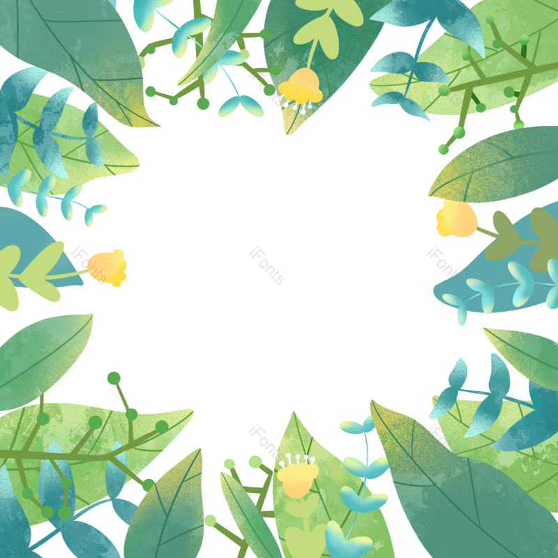 边框图片,手绘插画元素,绿叶PNG,海报素材免抠素材